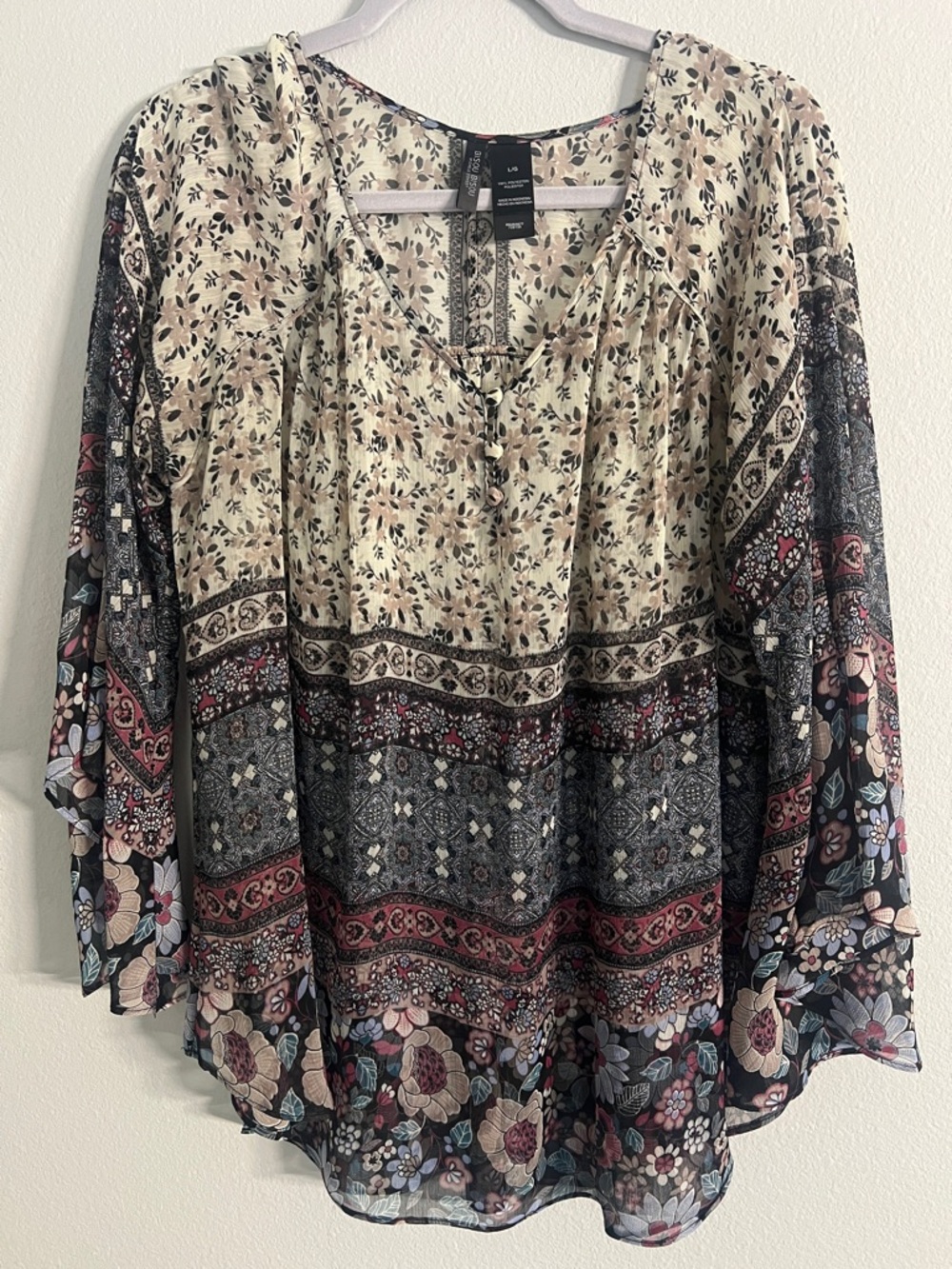 Bisou Bisou Cream Multi Floral Patchwork Blouse